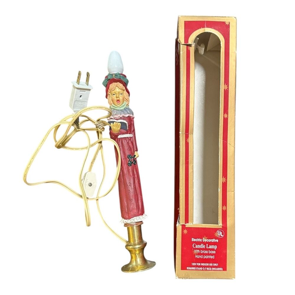 Vintage Christmas Hand Painted Electric Decorative Candle Lamp with Brass Base